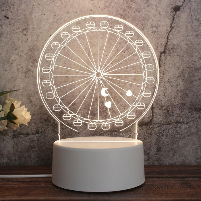 3D Tricolour Led Night Light Ferris Wheel Shape White-Warm-Warm White