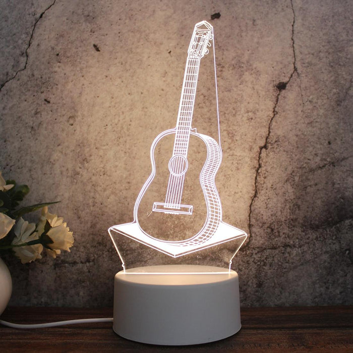 3D Tricolour Led Guitar Night Light White Base Plug Version
