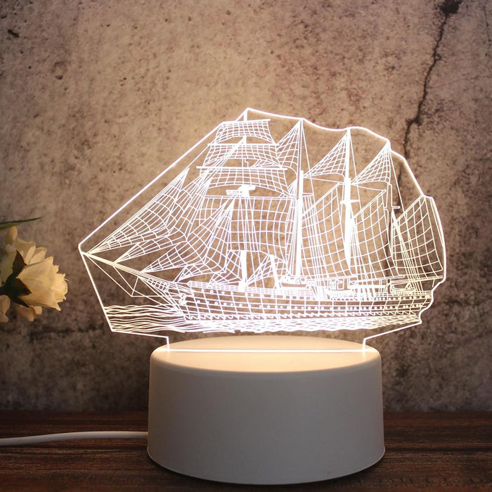 3D Tricolour Led Night Light Sailboat Shape White-Warm-Warm White