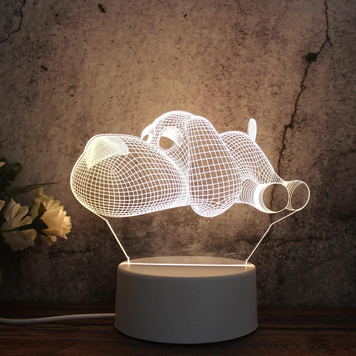 3D Tricolour Led Pug Night Light White Base Plug Version