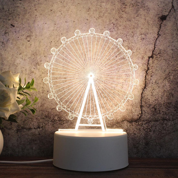3D Tricolour Led Night Light Diamond Ferris Wheel White-Warm-Warm White