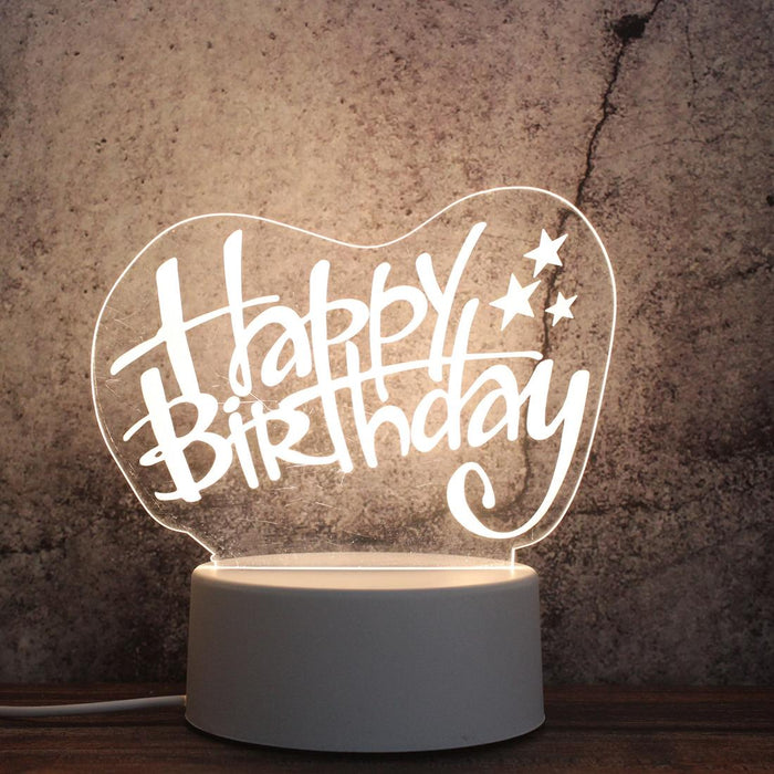 3D Tricolour Led Night Light Happy Birthday Shape White-Warm-Warm White