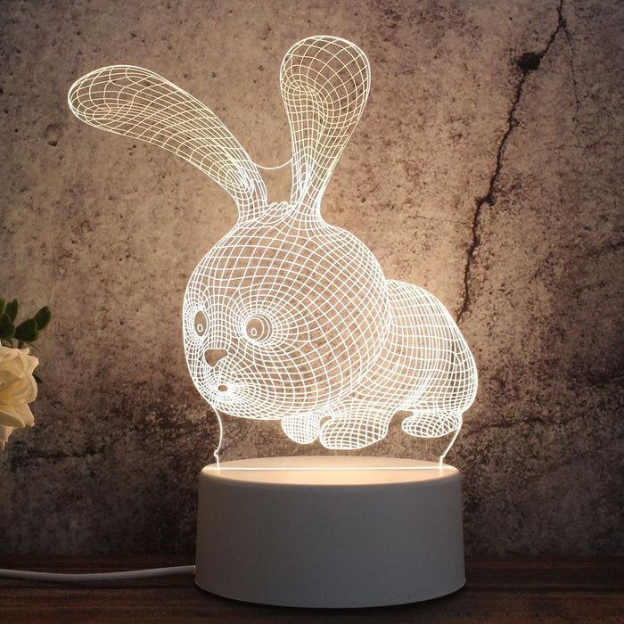 3D Tricolour Led Rabbit Night Light White Plug Version