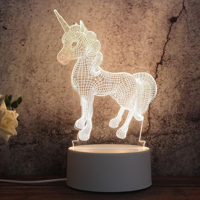 3D Unicorn Night Light White / Warm / Warm White
