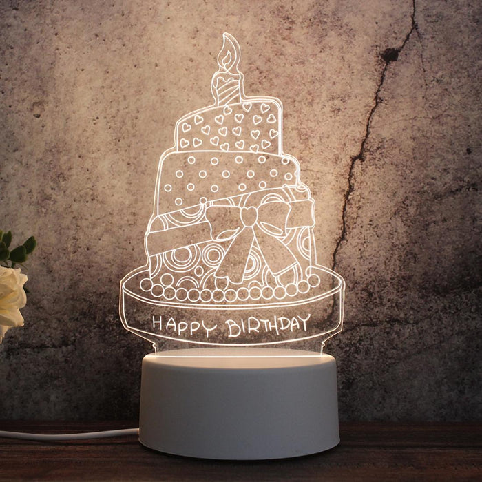 3D Tricolour Led Night Light Birthday Cake Shape White-Warm-Warm White