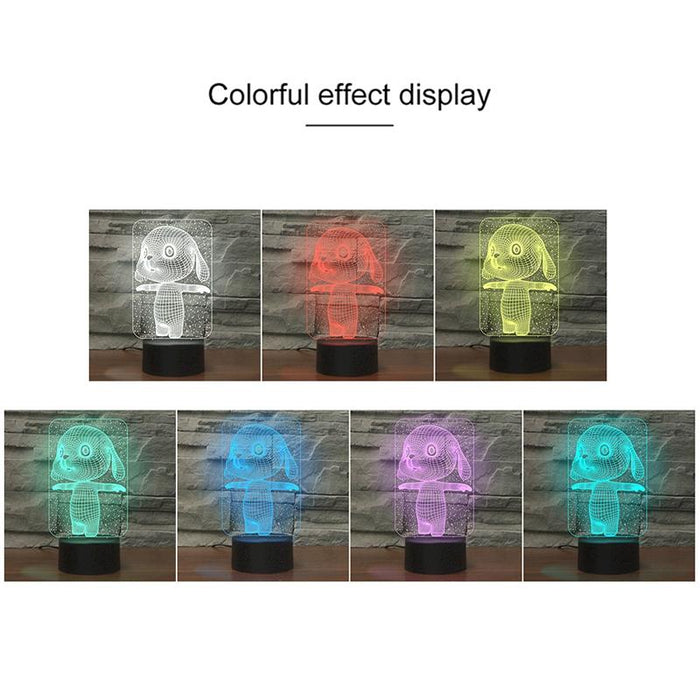 3D Led Night Light Cute Dog 6 16 Colour Remote Black Base