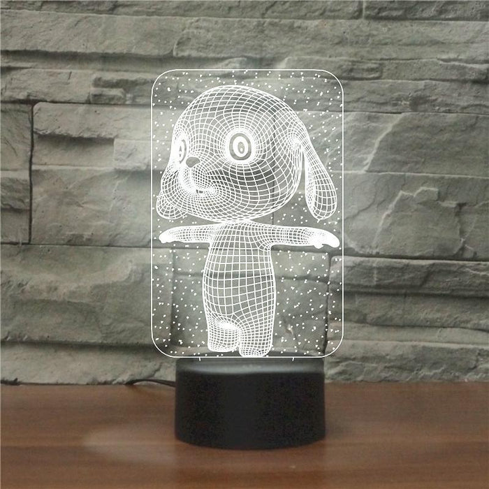 3D Led Night Light Cute Dog 6 16 Colour Remote Black Base