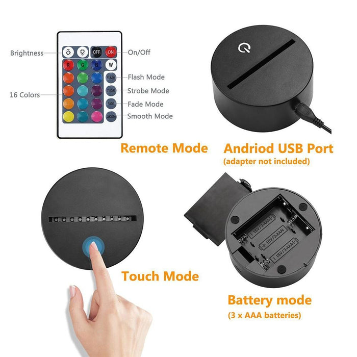 Karate 3D Led Night Light 16 Colour Remote Black Base