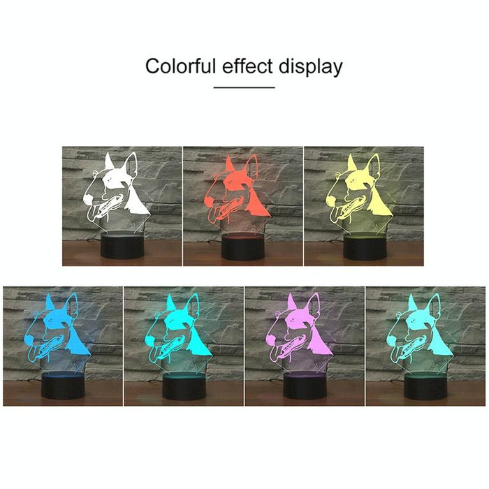 3D Led Night Light Bull Terrier Design 16 Colours Remote Control