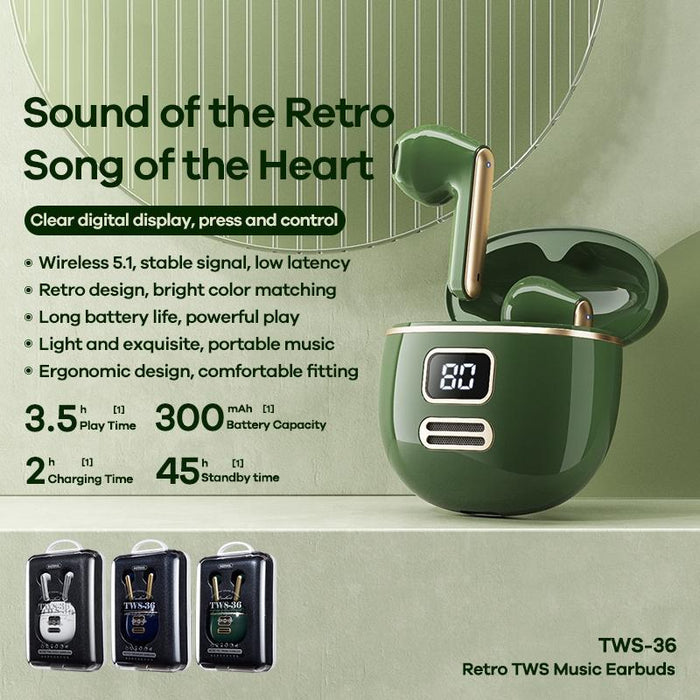 Tws-36 Retro True Wireless Music Bluetooth Earphone Blue