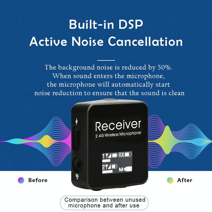 2.4G Wireless Lavalier Microphone With Digital Display Black