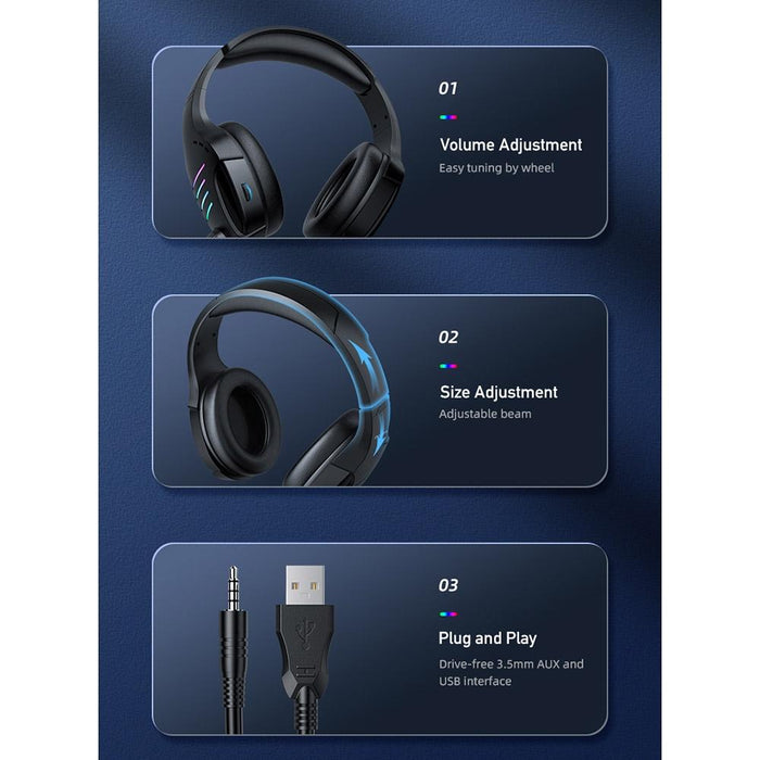 Usb + 3.5Mm Gaming Headset With Mic & Ambient Light Black