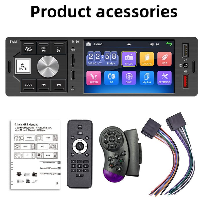 4 Inch Touch Car Radio Bluetooth Mp5 Player + Remote