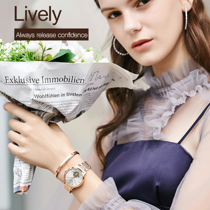 8812 Women Simple Hollowed Waterproof Automatic Mechanical Watch