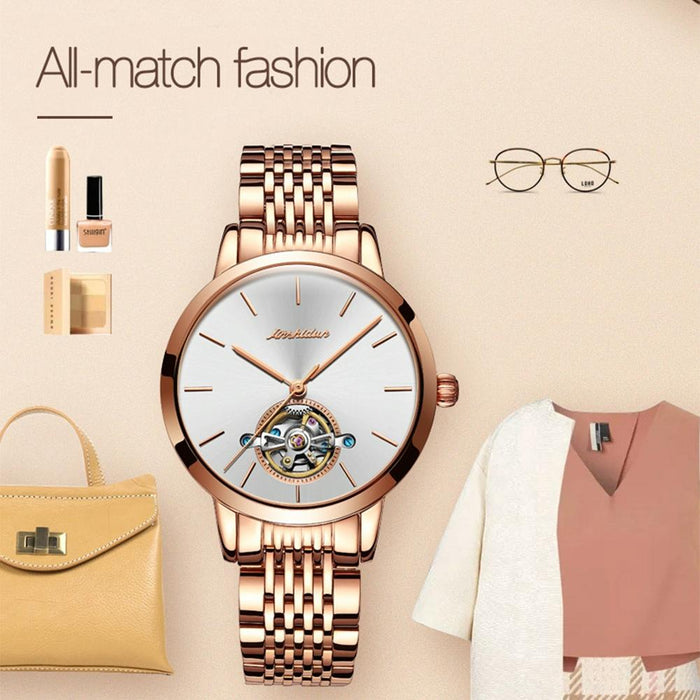 8812 Women Simple Hollowed Waterproof Automatic Mechanical Watch