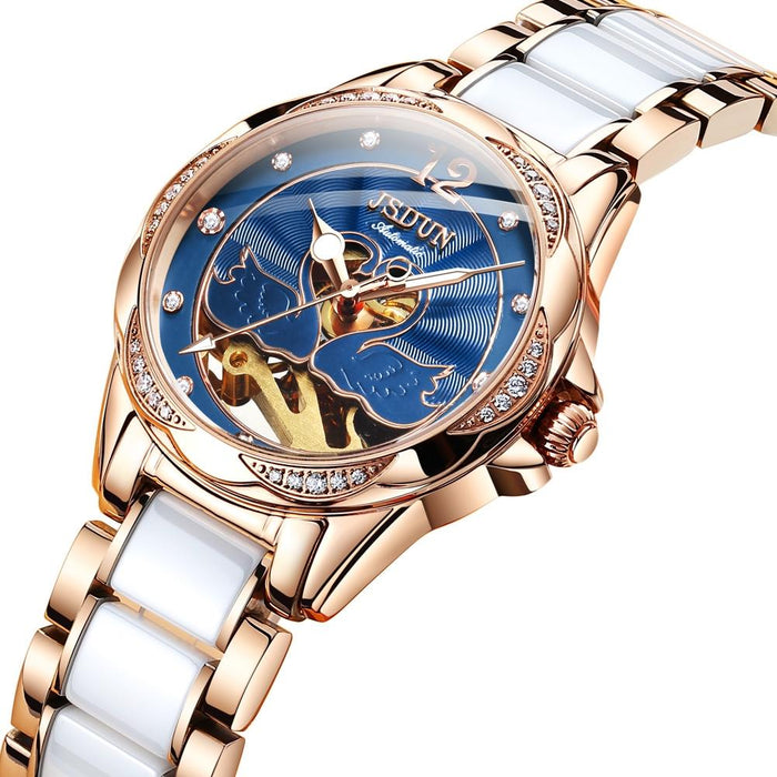 8831 Women Fashion Diamond Hollowed Waterproof Ceramic Mechanical Watch