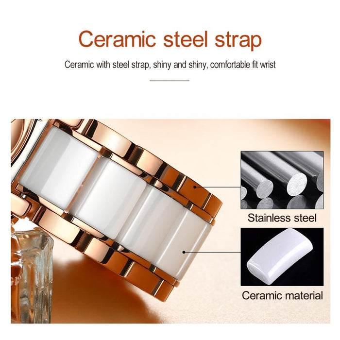 8831 Women Fashion Diamond Hollowed Waterproof Ceramic Mechanical Watch