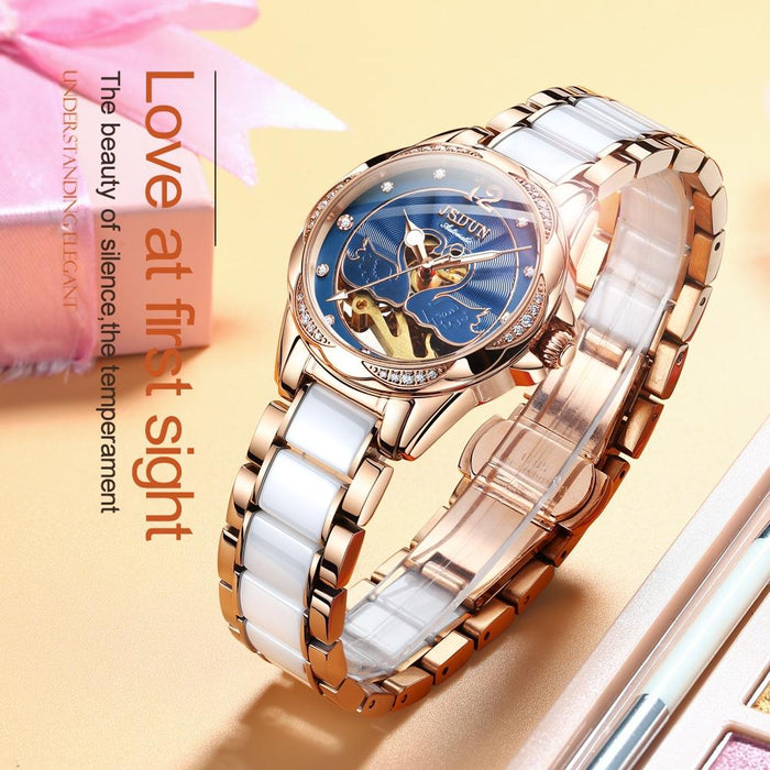 8831 Women Fashion Diamond Hollowed Waterproof Ceramic Mechanical Watch