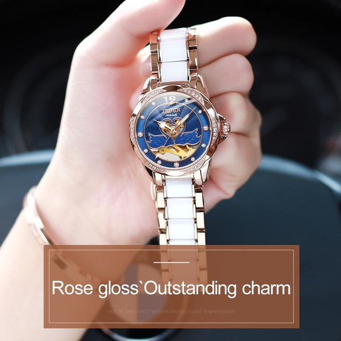 8831 Women Fashion Diamond Hollowed Waterproof Ceramic Mechanical Watch