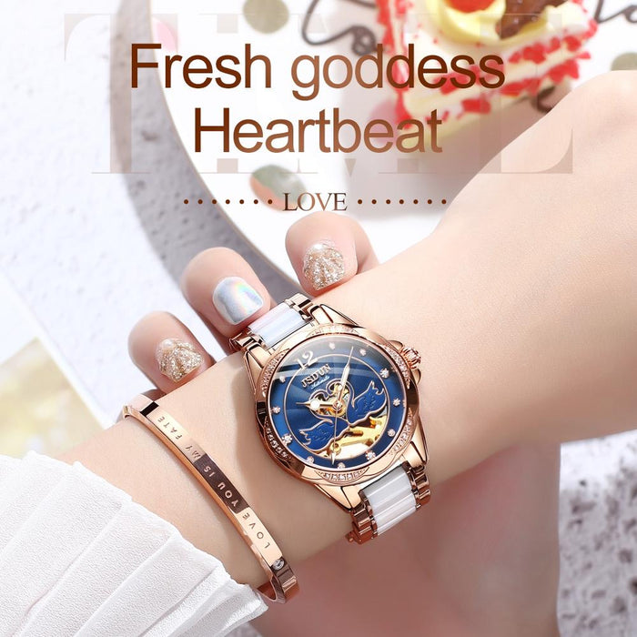 8831 Women Fashion Diamond Hollowed Waterproof Ceramic Mechanical Watch