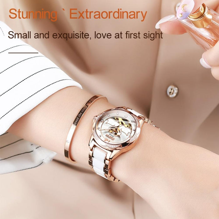 8831 Women Fashion Diamond Hollowed Waterproof Ceramic Mechanical Watch
