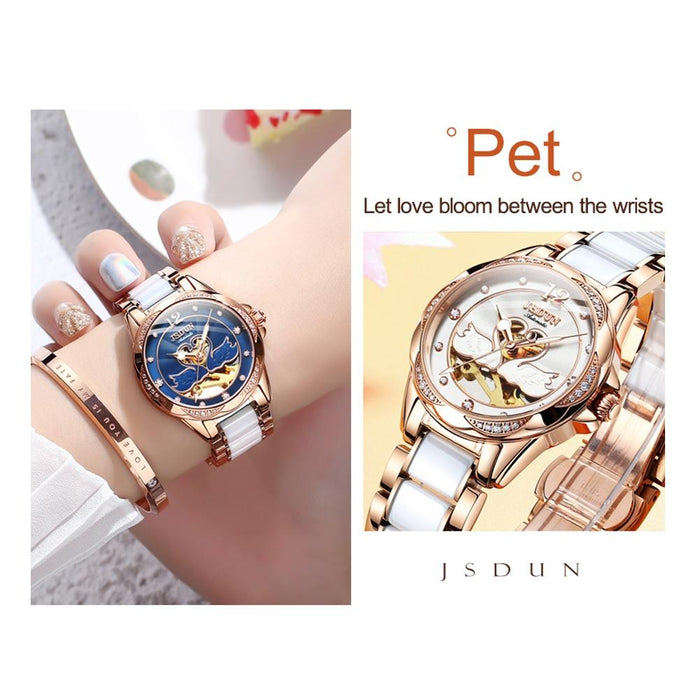8831 Women Fashion Diamond Hollowed Waterproof Ceramic Mechanical Watch