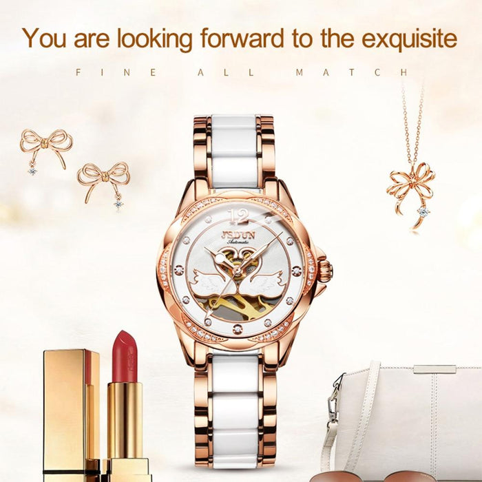 8831 Women Fashion Diamond Hollowed Waterproof Ceramic Mechanical Watch