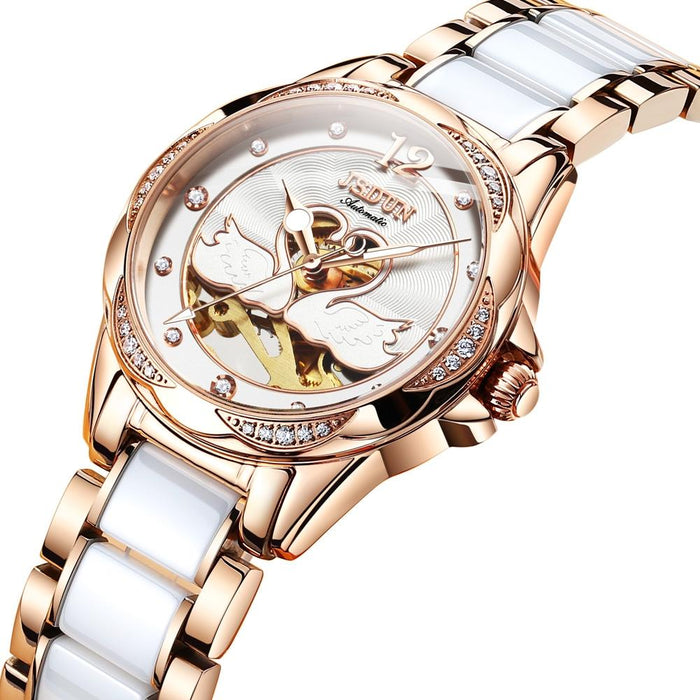 8831 Women Fashion Diamond Hollowed Waterproof Ceramic Mechanical Watch
