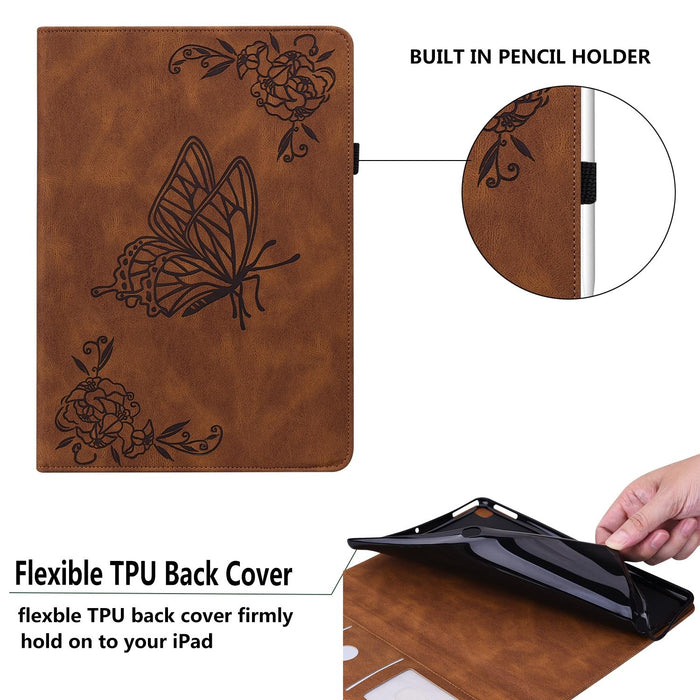 Embossed Leather Tablet Case With Butterfly Flower Design