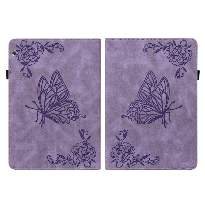 Embossed Leather Tablet Case With Butterfly Flower Design