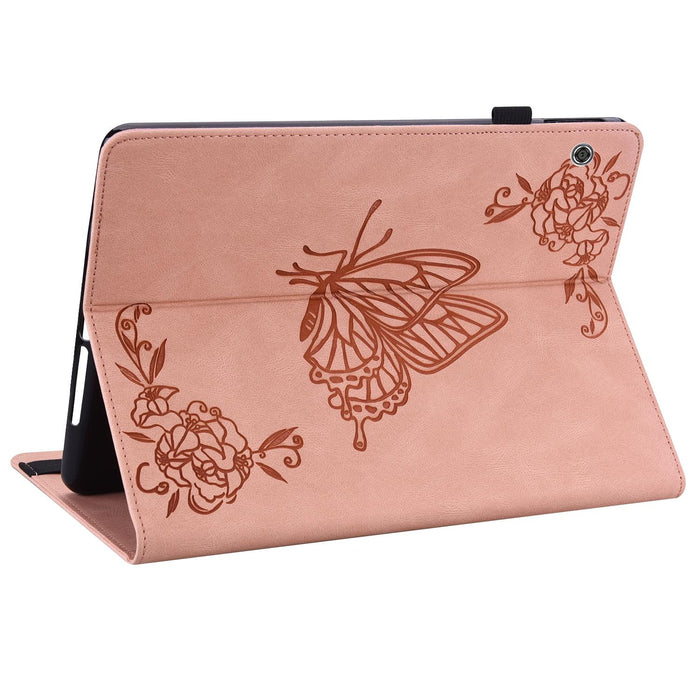 Embossed Leather Tablet Case With Butterfly Flower Design