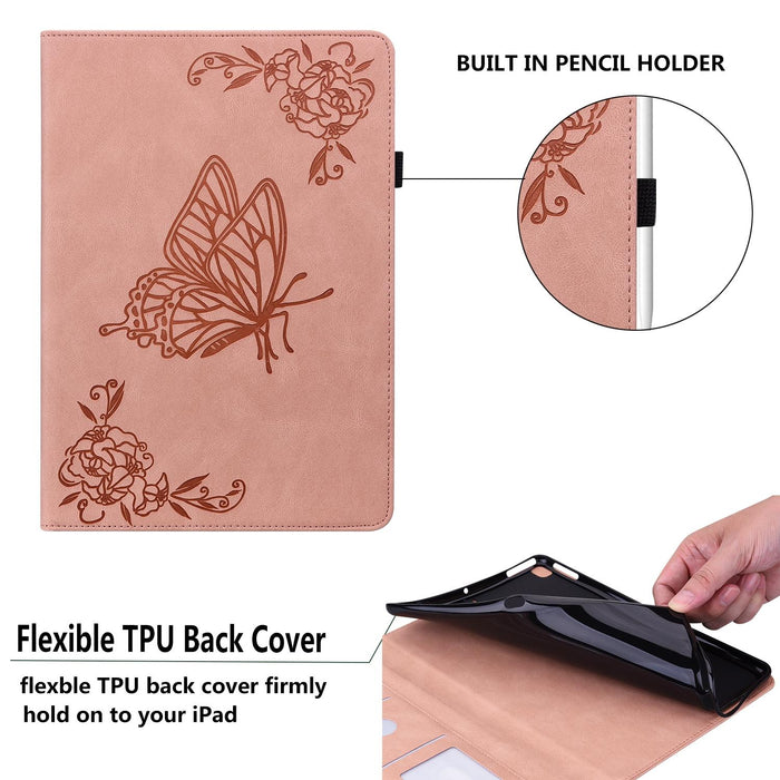 Embossed Leather Tablet Case With Butterfly Flower Design
