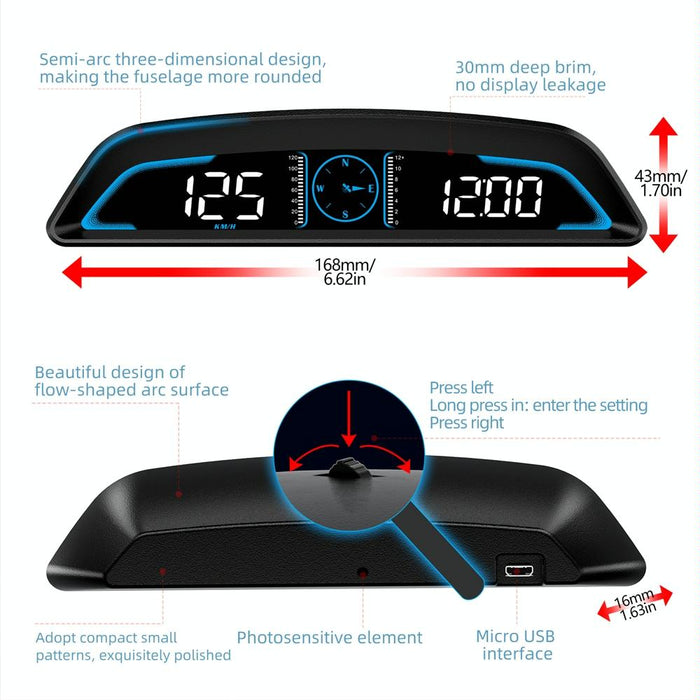 5.5 Inch Car Hud Display Gps Speed Alarm & Odometer