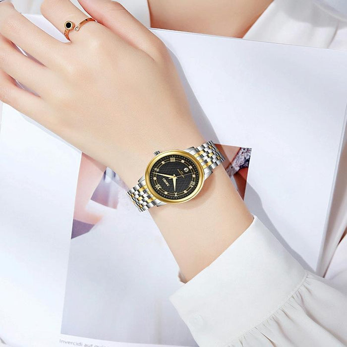 9272 Stainless Steel Buckle Strap Waterproof Quartz Watch Women