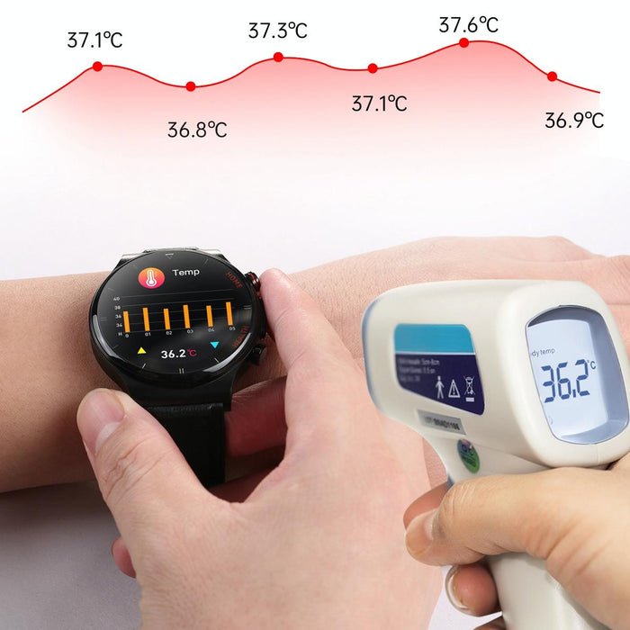 1.32 Inch Screen Leather Watch Strap Smart Health Watch Supports Body Temperature Monitoring Ecg Monitoring Blood Pressure