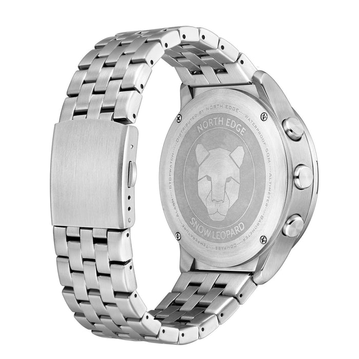 Snow-Leopard Outdoor Waterproof Men Multifunction Stainless Steel Strap Smart Watch Silver