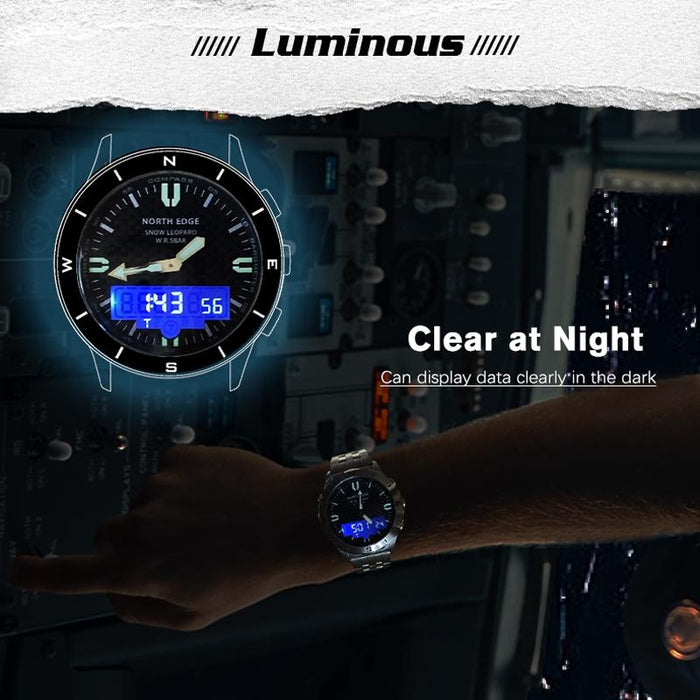 Snow-Leopard Outdoor Waterproof Men Multifunction Stainless Steel Strap Smart Watch Silver