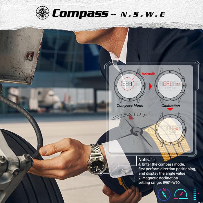 Snow-Leopard Outdoor Waterproof Men Multifunction Stainless Steel Strap Smart Watch Silver