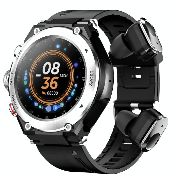1.28 Inch Ips Touch Screen 2 In 1 Bluetooth Headset Smart Watch With Heart Rate Monitoring & Music