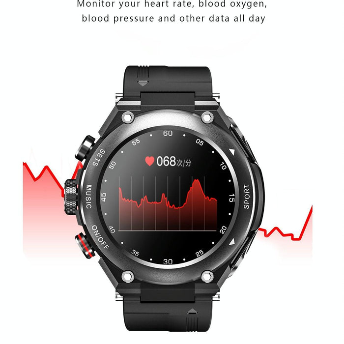 1.28 Inch Ips Touch Screen 2 In 1 Bluetooth Headset Smart Watch With Heart Rate Monitoring & Music