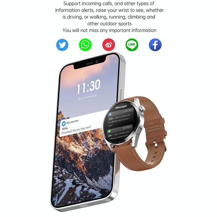 1.36 Inch Round Screen Bluetooth Smart Watch With Leather Strap