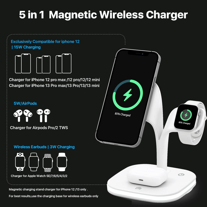 15W 5 In 1 Magnetic Wireless Charger With Stand