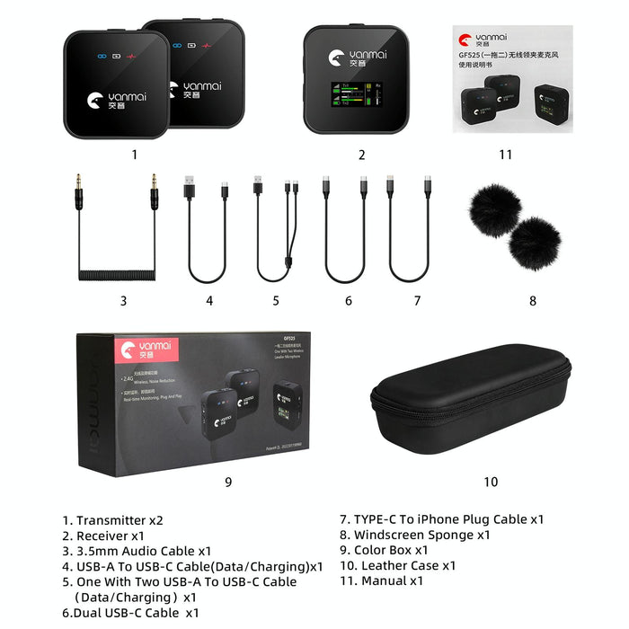 2-In-1 Wireless Lavalier Microphone With Led Display