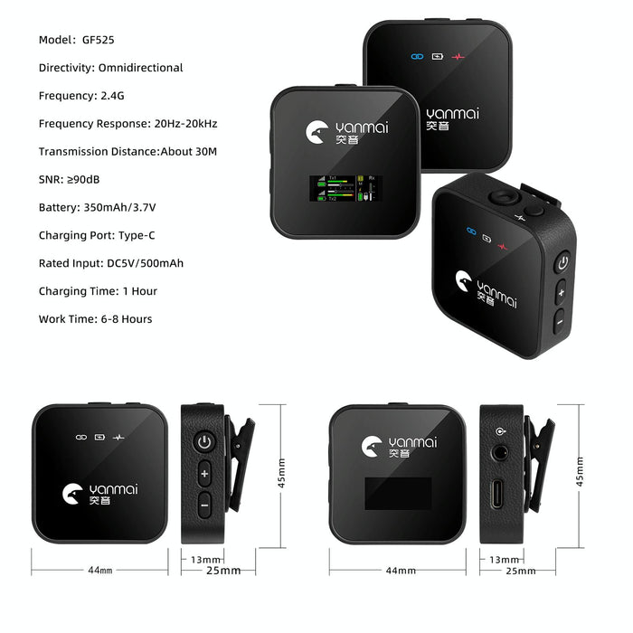 2-In-1 Wireless Lavalier Microphone With Led Display