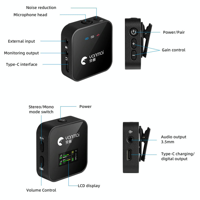 2-In-1 Wireless Lavalier Microphone With Led Display