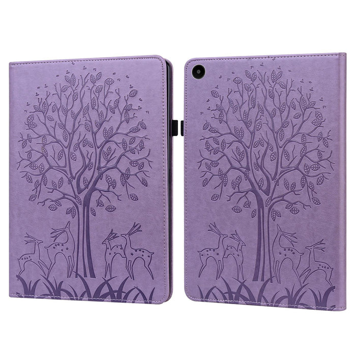 Embossed Leather Tablet Case With Tree & Deer Pattern