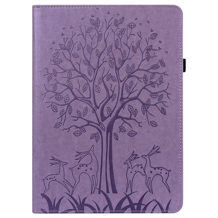 Embossed Leather Tablet Case With Tree & Deer Pattern