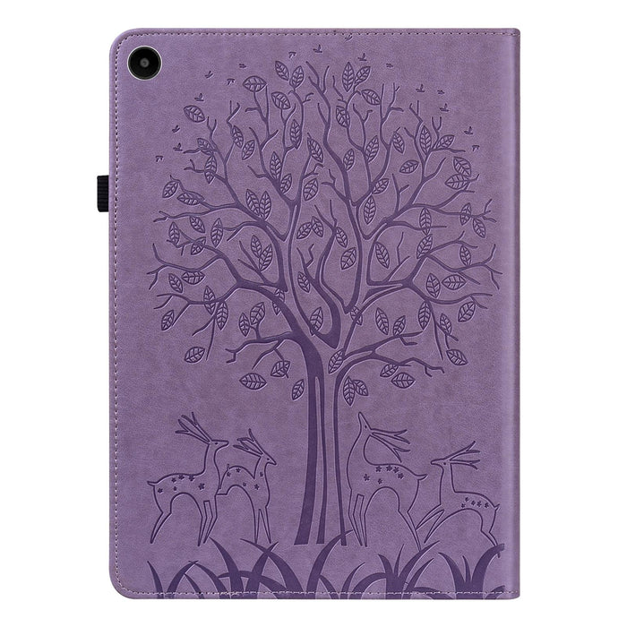Embossed Leather Tablet Case With Tree & Deer Pattern