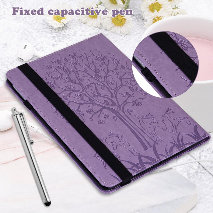 Embossed Leather Tablet Case With Tree & Deer Pattern