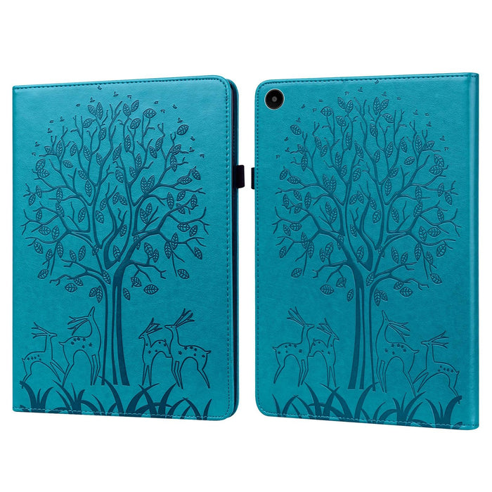 Embossed Leather Tablet Case With Tree & Deer Pattern